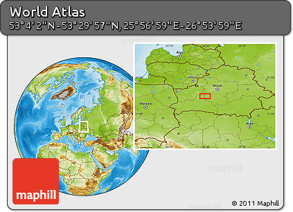 Physical Location Map of the Area around 53° 17' 0" N, 26° 25' 29" E