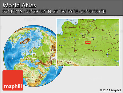 Physical Location Map of the Area around 53° 17' 0" N, 26° 25' 29" E