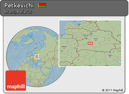 Savanna Style Location Map of Petkevichi, hill shading