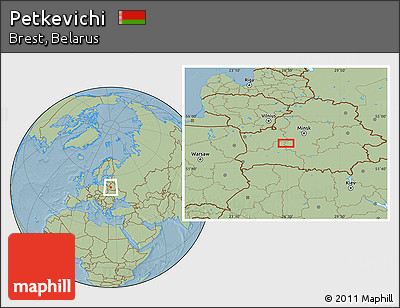 Savanna Style Location Map of Petkevichi, hill shading