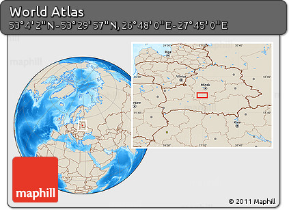 Shaded Relief Location Map of the Area around 53° 17' 0" N, 27° 16' 29" E