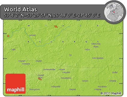 Physical Map of the Area around 53° 17' 0" N, 27° 16' 29" E
