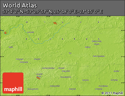 Physical Map of the Area around 53° 17' 0" N, 27° 16' 29" E
