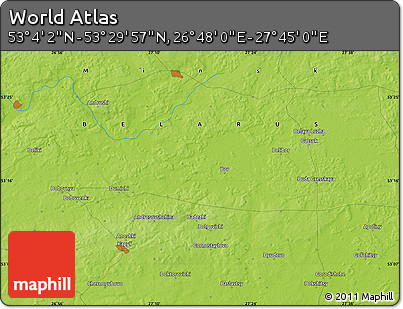 Physical Map of the Area around 53° 17' 0" N, 27° 16' 29" E