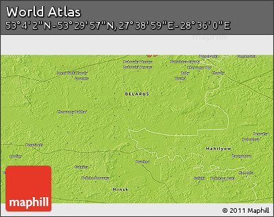 Physical 3D Map of the Area around 53° 17' 0" N, 28° 7' 30" E