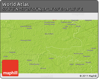 Physical 3D Map of the Area around 53° 17' 0" N, 28° 7' 30" E