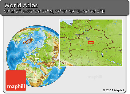 Physical Location Map of the Area around 53° 17' 0" N, 28° 7' 30" E