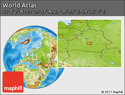 Physical Location Map of the Area around 53° 17' 0" N, 28° 7' 30" E