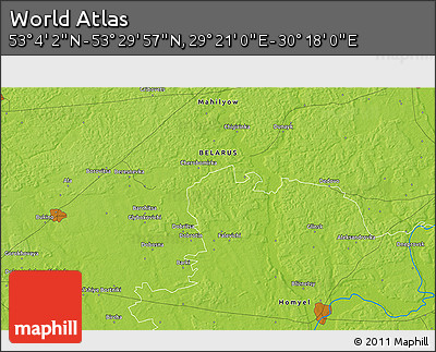Physical 3D Map of the Area around 53° 17' 0" N, 29° 49' 30" E
