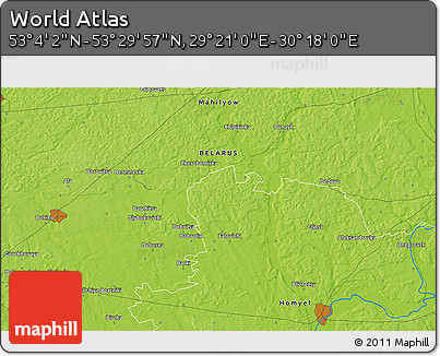 Physical 3D Map of the Area around 53° 17' 0" N, 29° 49' 30" E