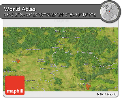 Satellite 3D Map of the Area around 53° 17' 0" N, 29° 49' 30" E