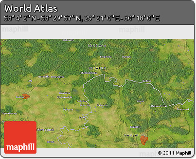 Satellite 3D Map of the Area around 53° 17' 0" N, 29° 49' 30" E