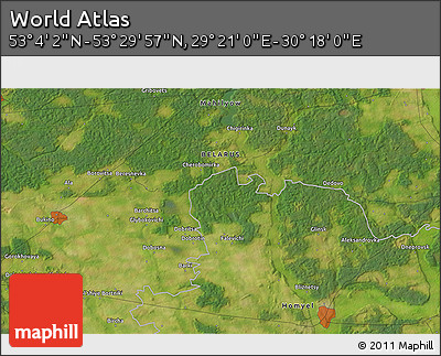 Satellite 3D Map of the Area around 53° 17' 0" N, 29° 49' 30" E