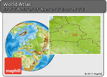 Physical Location Map of the Area around 53° 17' 0" N, 29° 49' 30" E