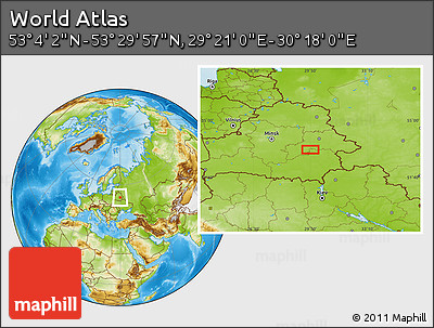 Physical Location Map of the Area around 53° 17' 0" N, 29° 49' 30" E