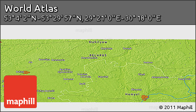 Physical Panoramic Map of the Area around 53° 17' 0" N, 29° 49' 30" E