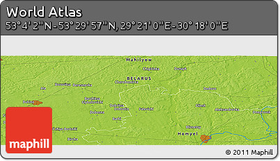 Physical Panoramic Map of the Area around 53° 17' 0" N, 29° 49' 30" E