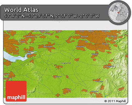Physical 3D Map of the Area around 53° 17' 0" N, 2° 28' 30" W