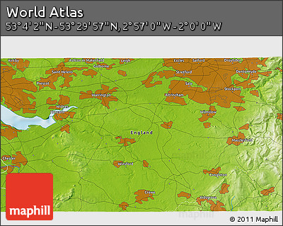 Physical 3D Map of the Area around 53° 17' 0" N, 2° 28' 30" W