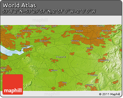 Physical 3D Map of the Area around 53° 17' 0" N, 2° 28' 30" W