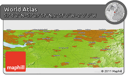 Physical Panoramic Map of the Area around 53° 17' 0" N, 2° 28' 30" W