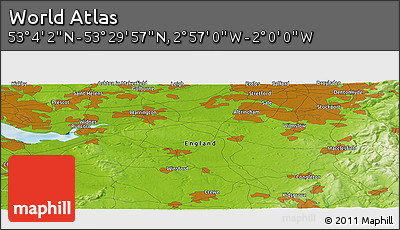 Physical Panoramic Map of the Area around 53° 17' 0" N, 2° 28' 30" W