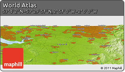 Physical Panoramic Map of the Area around 53° 17' 0" N, 2° 28' 30" W