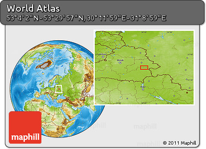 Physical Location Map of the Area around 53° 17' 0" N, 30° 40' 29" E