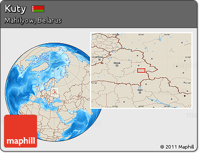 Shaded Relief Location Map of Kuty