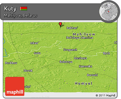 Physical Panoramic Map of Kuty