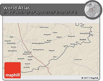 Shaded Relief 3D Map of the Area around 53° 17' 0" N, 32° 22' 30" E