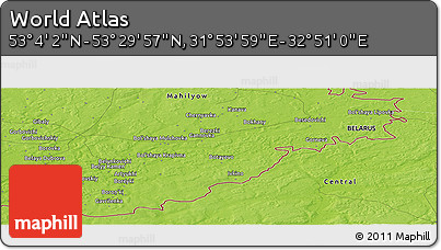 Physical Panoramic Map of the Area around 53° 17' 0" N, 32° 22' 30" E