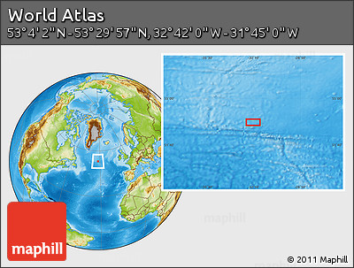 Physical Location Map of the Area around 53° 17' 0" N, 32° 13' 30" W