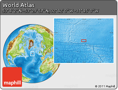 Physical Location Map of the Area around 53° 17' 0" N, 32° 13' 30" W