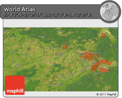 Satellite 3D Map of the Area around 53° 17' 0" N, 34° 4' 30" E