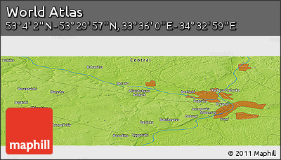 Physical Panoramic Map of the Area around 53° 17' 0" N, 34° 4' 30" E