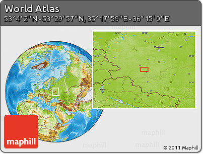 Physical Location Map of the Area around 53° 17' 0" N, 35° 46' 29" E