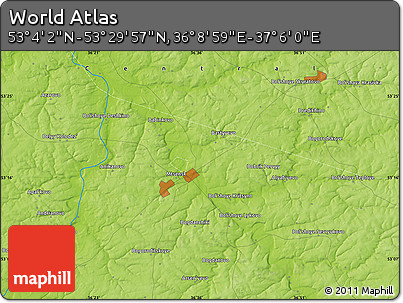 Physical Map of the Area around 53° 17' 0" N, 36° 37' 30" E