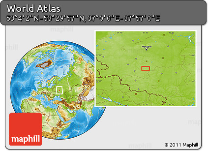 Physical Location Map of the Area around 53° 17' 0" N, 37° 28' 30" E