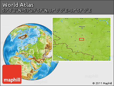 Physical Location Map of the Area around 53° 17' 0" N, 37° 28' 30" E