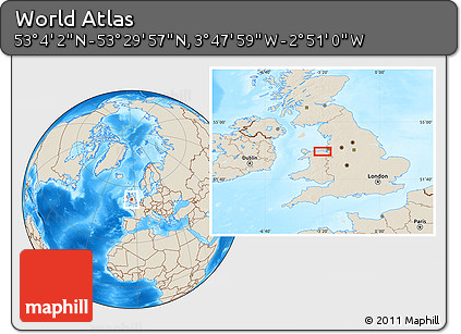 Shaded Relief Location Map of the Area around 53° 17' 0" N, 3° 19' 30" W