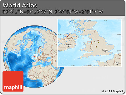 Shaded Relief Location Map of the Area around 53° 17' 0" N, 3° 19' 30" W