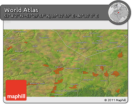 Satellite 3D Map of the Area around 53° 17' 0" N, 40° 1' 29" E