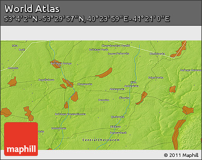 Physical 3D Map of the Area around 53° 17' 0" N, 40° 52' 30" E