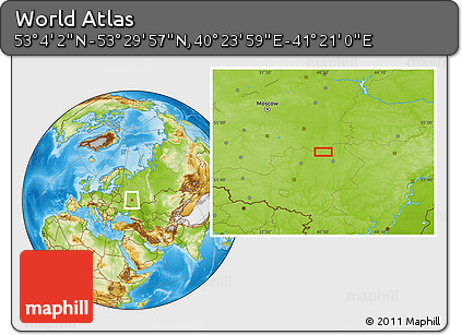 Physical Location Map of the Area around 53° 17' 0" N, 40° 52' 30" E