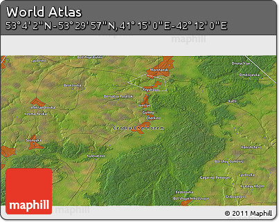 Satellite 3D Map of the Area around 53° 17' 0" N, 41° 43' 30" E