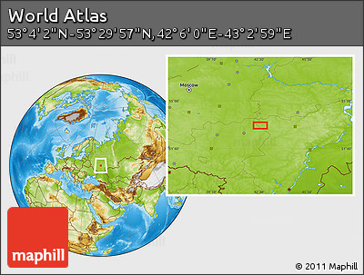 Physical Location Map of the Area around 53° 17' 0" N, 42° 34' 30" E