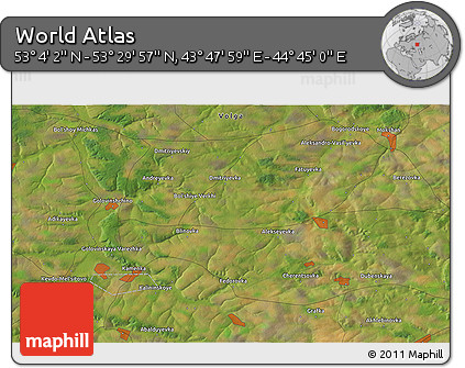 Satellite 3D Map of the Area around 53° 17' 0" N, 44° 16' 29" E