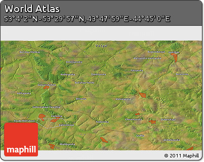 Satellite 3D Map of the Area around 53° 17' 0" N, 44° 16' 29" E