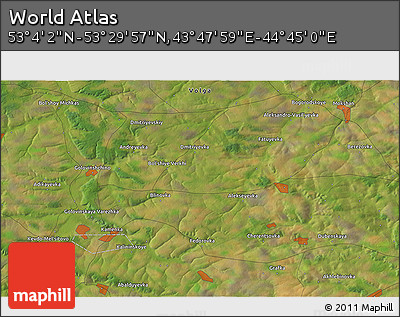 Satellite 3D Map of the Area around 53° 17' 0" N, 44° 16' 29" E